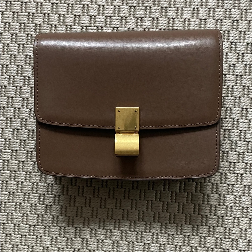 Camel Small Leather Classic Box Flap Bag